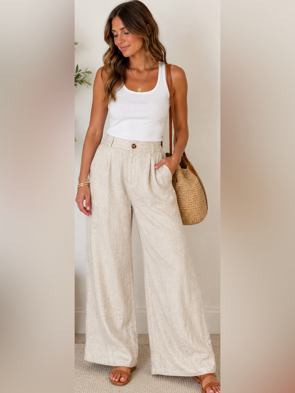 Sienna Sky Linen-Blend Wide Leg Pants